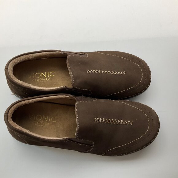 Vionic 5 Orthaheel Tech Leather Brown Slip-On Shoes Addison Moccassin Sneakers - Picture 5 of 14